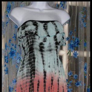 Womens Strapless Ruffle OMBRE Casual Sundress Dress by EXIST Blue Pink Black S